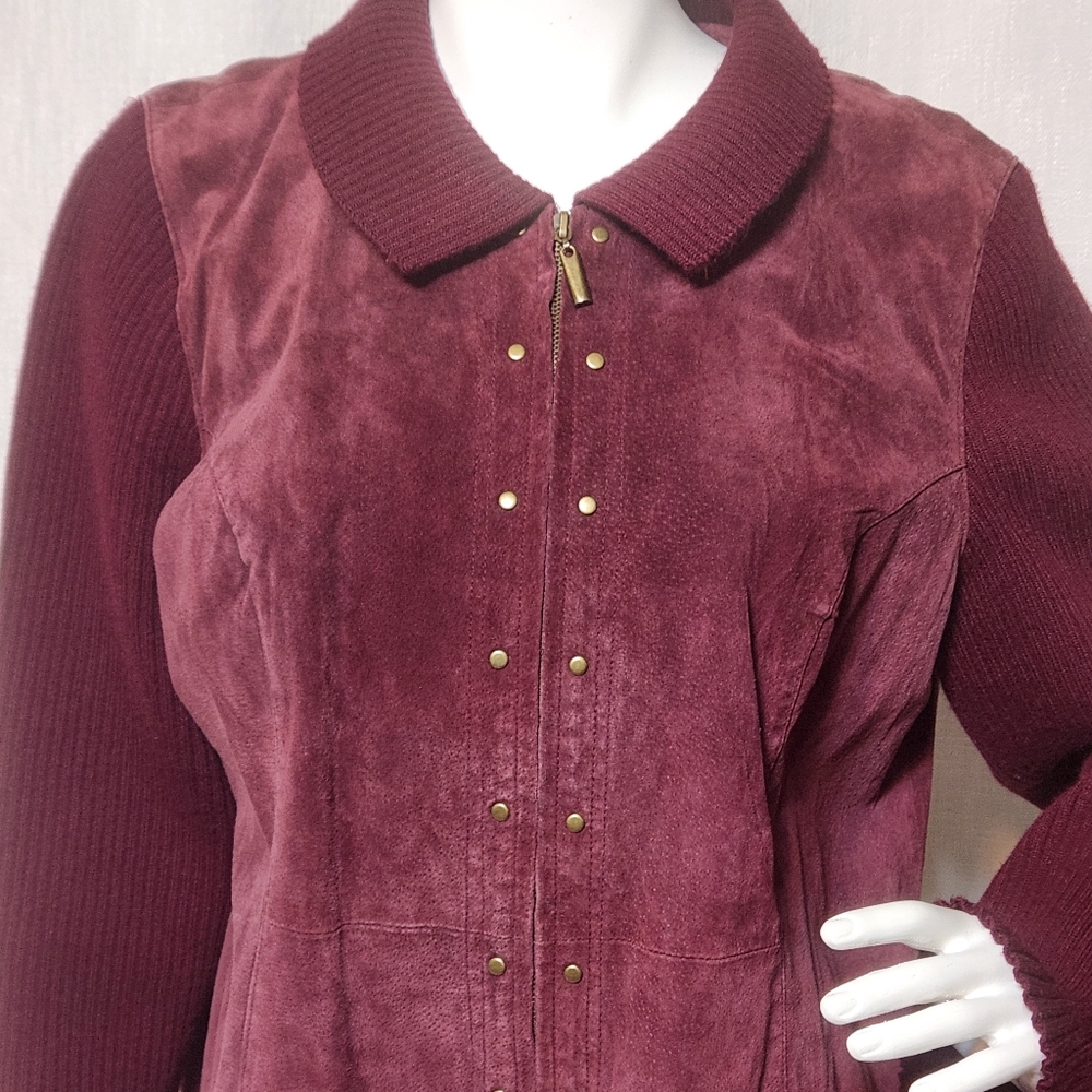 Denim & Co Genuine Leather Jacket Streetwear Studded Suede Knit Sleeve X… - Picture 4 of 9